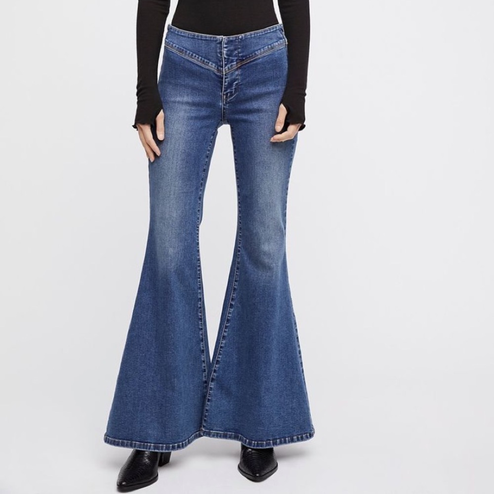 Free People Blue Flare & Wide Leg Jeans